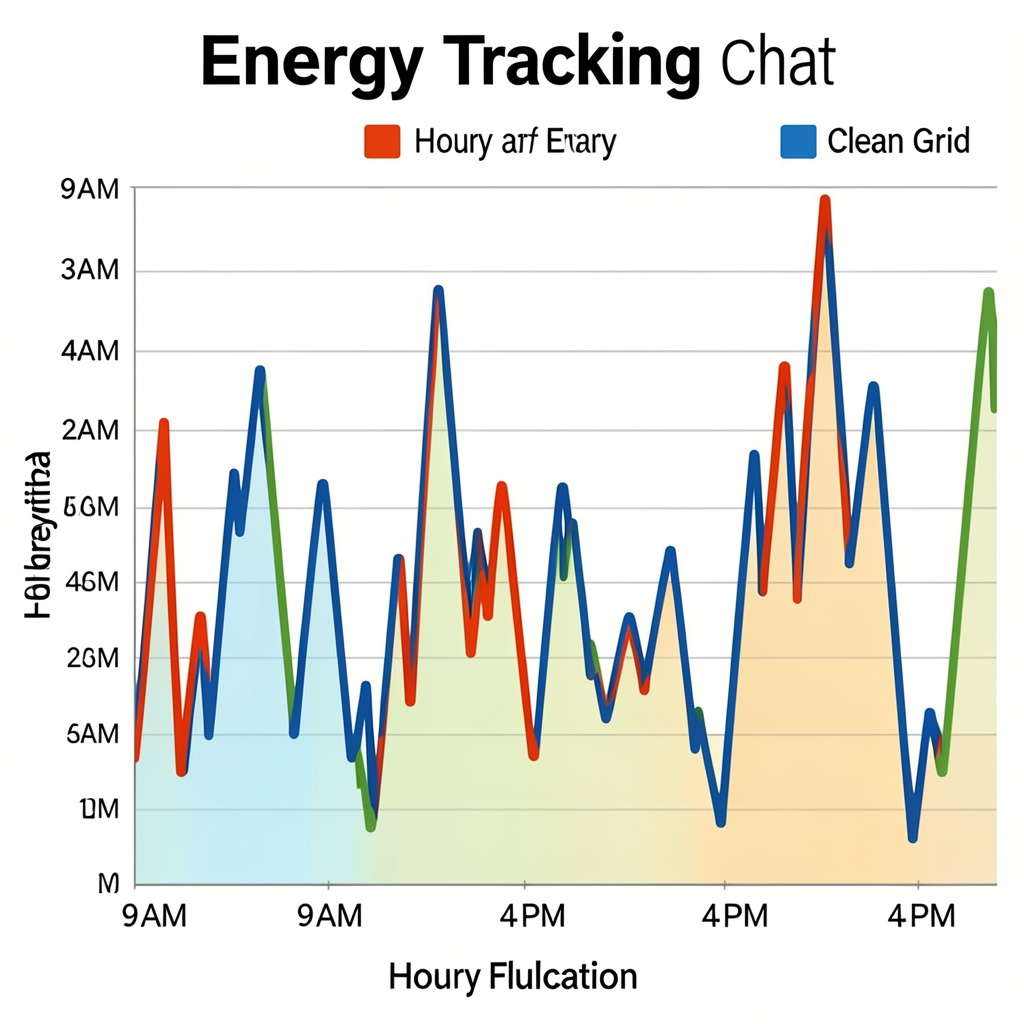 Energy tracking chart showing hourly fluctuations with marked peaks at 9 AM and 4 PM