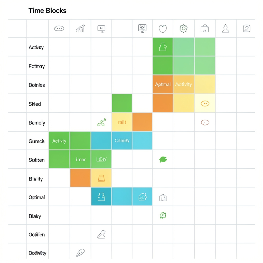 Daily schedule divided into color-coded time blocks showing optimal activity placement